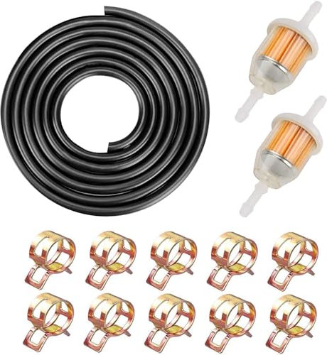 Fuel Hose Kit, 2 m Diameter 8 mm Fuel Hose, 2 Fuel Filters, with 10 Hose Clamps, for Cars, Motorcycles