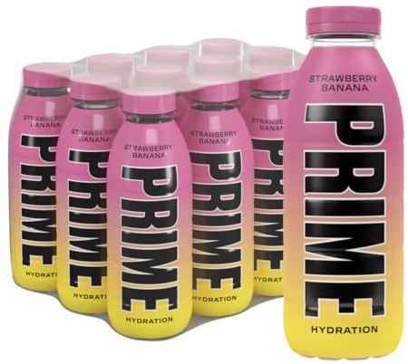 PRIME Hydration Strawberry Banana | Electrolyte Enhanced for Ultimate Hydration | 250mg BCAAs | B Vitamins | Antioxidants | 720mg Electrolytes | 10.5% Coconut Water | 500mL Bottle |12 Pack