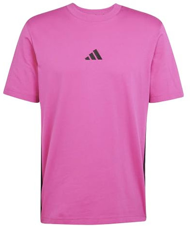 adidas Homme Essential Three Stripes Single Jersey Tee, Semi Lucid Fuchsia/Black, S