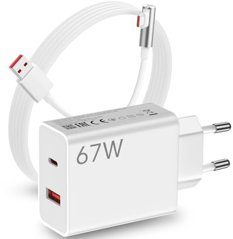 67W Caricatore & 45W PD Caricatore Rapido Adattatore Caricatore Turbo con Cavo USB C 90 Gradi 1M per Xiaomi 14T 13 12 Ultra 12 Lite,Redmi Note 14 13 12 11S Pro,Mi 11 Ultra 11i 10T,POCO X7 X6 M6 F5 Pro