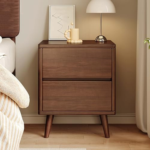 Massivholz-nachttisch mit 3 Schubladen, Mid-century Modern Beistelltisch, Moderner Betttisch, 3-stufiger Aufbewahrungsschrank, Organizer für Schlafzimmer, Wohnzimmer(40x40x52cm(16x16x20inch), Walnut)