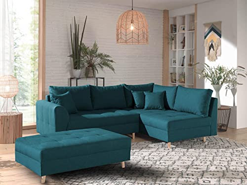 Lisa Design Rune – Ecksofa – mit hocker – 4-Sitzer – skandinavischer Stil – rechts Entenblau