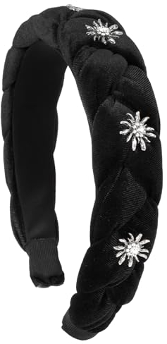 BOOMTOP Oktoberfest Haarreif Dirndl Edelweiss Haarschmuck Geflochten Samt Trachten Stirnband Edelweiß Breit Haarband Vintage Gepolsterte Haarreifen Kopfschmuck für Damen Mädchen Schwarz