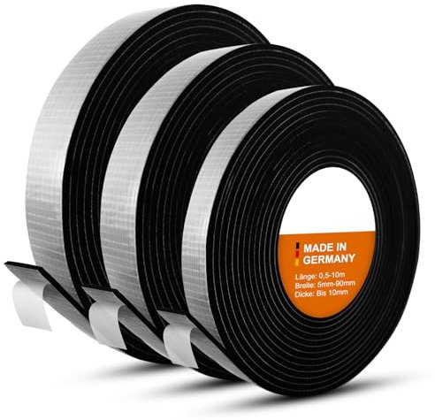 Wulkow EPDM Zellkautschuk DICHTUNGSBAND selbstklebend - BREITE: 5mm bis 90mm - LÄNGE: 0,5m bis 10m - DICKE: bis 10mm - AUSWAHL: 15 x 3mm x 10m - PREMIUM-Ware wie MOOSGUMMI - Schaumstoff