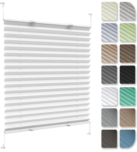 Plissee Plisseerollo Klemmfix Ohne Bohren 20 x 175 cm, Nach Maß Qualität Ohne Bohren, Rollos Thermo Plissee Jalousien, Plissee Sonnenschutzrollo, für Fenster & Tür, Weiß