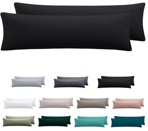 Nesture Seitenschläferkissen Bezug 40 x 145 2er Set - Kissenbezug 40x145 cm Schwarz, 100% Mikrofaser kopfkissenbezug mit Reißverschluss, Weich und Bügelfrei