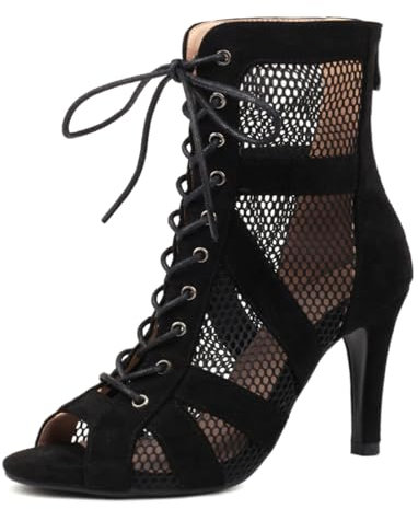 Roimaash Damen Dance Schuhe High Heel Schnüren Bujur Latin Dance Class Bootie Sandalen Peep Toe Gladiator Sandalen Party Heels Cage Schuhe Black Size 39