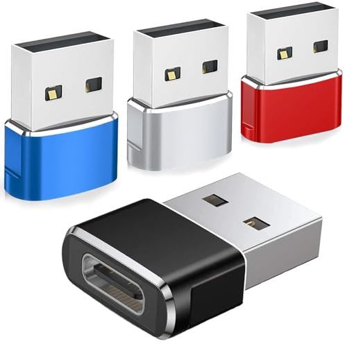 SHUBEIEUMI USB to USB C Adapter 4Pack, Type C Female to USB A Male Adapter, USB Charger Cable Converter Compatible with iPhone 15 14 13 Pro Max, Samsung Galaxy S23 S24 A34, Notebook, Tablet