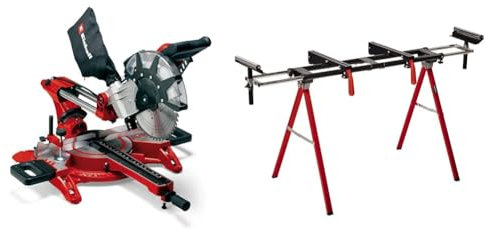 Einhell Scie à onglet radiale TC-SM 2534/1 Dual (puissance max. 2350 W, système de glissière intégré, tête de scie inclinable, butée de pièce, laser) + Piètement stationnaire MSS 1608