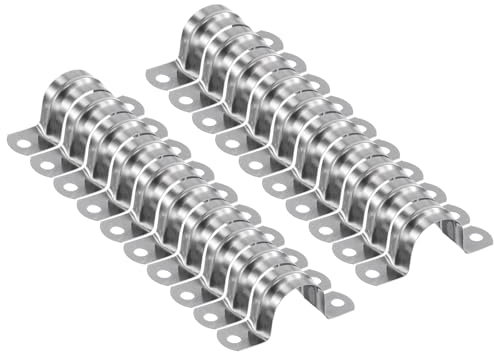 sourcing map 20pcs 1 1/16 Inch 27mm Conduit Clamps, M27 U Tube Pipe Clamp, Stainless Steel Rigid Pipe Strap, U Shaped Bracket with Two Hole for Pipe Tube Hose Wire Cord Fixing