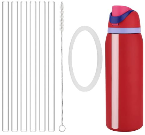 6 Pcs Replacement Straw for Owala FreeSip 24 oz 32 oz, with Silicone Gasket Seal Bottle Cap Mouth Stopper Plug, Seal Lid Gaskets and Brush for Owala Flip Stainless Steel Water Bottle 14/19/24/32/40oz