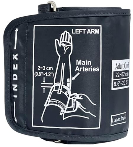 Brazalete extragrande de repuesto para monitores Omron BP de 22 a 52 cm, brazo grande ajustable XL, incluye 4 interfaz universal, compatible con monitores de presión arterial (gris claro)