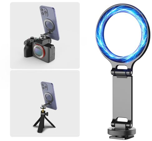 Magnetic Camera Phone Holder, Aluminum Magnetic Cold Shoe Tripod Mount for Camera Compatible for iPhone 16/15/14/13 Pro Max, Magnetic Camera Adapter with 1/4 Screw for Tripod Photography