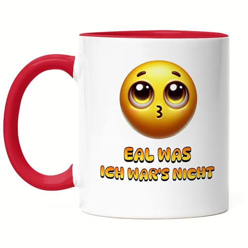 Hey!Print Egal Was Ich War’s Nicht Tasse Rot Lustige Emoji Spruch Geschenk Humor Smiley Spaß Design
