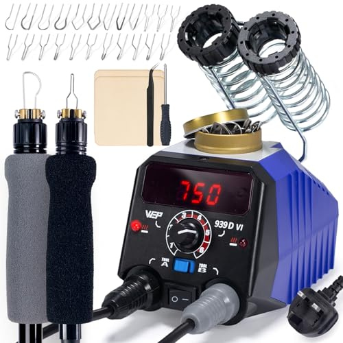 WEP 939D-VI Dual Pen Pyrography Wood Burning Tool Set 250-750℃ A/B Toggle Wood Burning Tool with 2 Detachable Pens, 23 Wood burner Tips, Dual-Barrel Holder Suitable for Pyrography, Leather Burning Kit