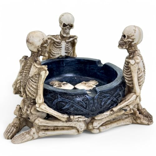 MIJOMA Gothic Aschenbecher – Skelett Runde mit keltischem Muster – dekoratives Polyresin Modell – dunkler Tischakzent für Fantasy und Horror Fans