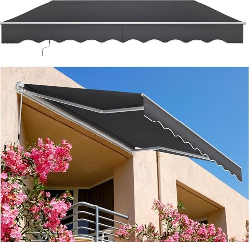 Aufun Toldo manual con brazo articulado, para balcón, de aluminio y poliéster, retráctil, protección solar, con manivela, resistente al agua, antirayos UV, para balcón, terraza, exterior (400 x 300 cm