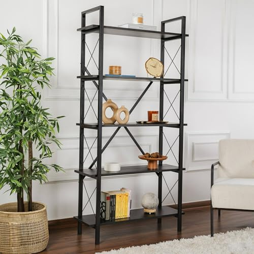 Dmora Dmöbel Regal Martone 90x33,5x180h cm Schwarz 5 Böden, Bibliothek