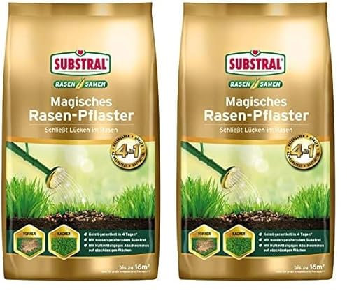 Substral Magisches Rasen-Pflaster, 4in1 Rasenreparatur Rasensamen + Premium Keimsubstrat + Dünger und Haftmittel, 3,6 kg (Packung mit 2)