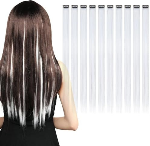 KAIYAYA 10 Pcs Extension a Clip,Con Colpi di Sole Capelli Lisci Naturali Sintetiche Colore Extension Capelli Clip da Donna Feste per Ragazze da Donna Cosplay Festiva(White tea gray)