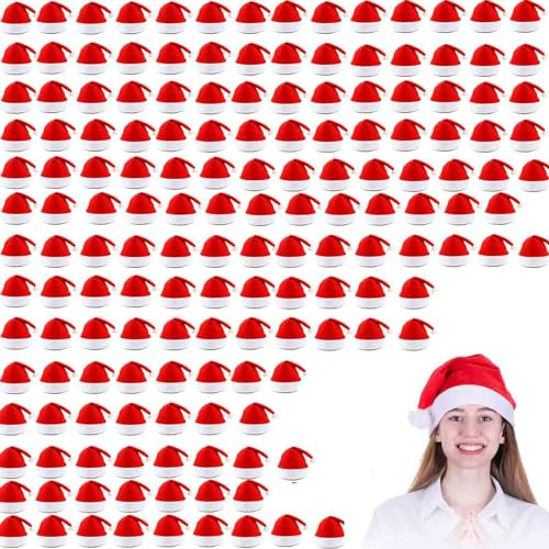 VFZILH 108 Stück Weihnachtsmann Hüte Erwachsene, Verdickte Weihnachtsmütze Plus Größe, Klassische Rote Nikolausmützen für Damen & Herren, Weihnachtsmützen Erwachsene für Party & Nikolaus Fest