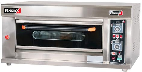 Romux® Forno per pizza industriale semplice elettrico 4x32 cm con pavimento in ceramica refrattaria e termostato di qualità | Temperatura max 400°C - 6600W | Forno professionale per bar e ristoranti