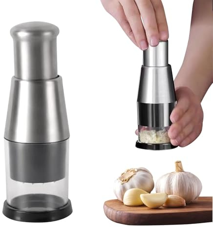 Manual Food Chopper, Compact Mini Dicer Stainless Steel Pressed Garlic Chopper, Functional Manual Garlic Press for Mincing Chopper Potato, Slicing Peppers and Onions