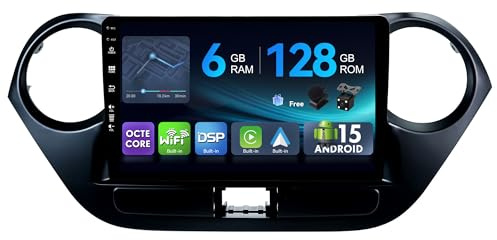 [6G+128G,Octa-Core] - MSD Autoradio für Hyundai Grand I10 (2013-2018) | Android 15 GPS Navi Radio | CarPlay Android Auto Lenkradsteuerung Dual-Band WiFi DSP DAB | Rückfahrkamera MIC | 2 Din 9 Zoll