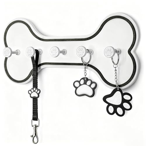 Gxdamxz Hundegarderobe, Hunde Garderobe Holz, Hundeleinenhalter Wand mit 5 Haken für Hundezubehör, Dog Leash Holder for Wall