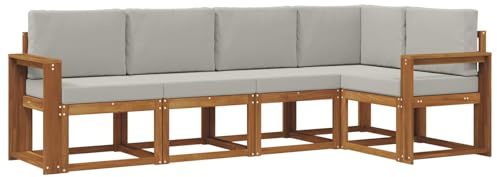 vidaXL Sofa Set mit Kissen 5 pcs Natürlich und Hellgrau, Gartenlounge, modernes Outdoor-Sofa, sectionale Möbel, langlebiges Patioset, Bequeme Terrassen-Sitzgelegenheit