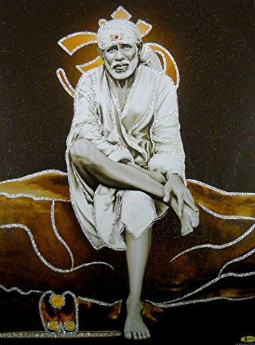 Crafts of India Shirdi Sai Baba/Hindu God Poster with Glitter-reprint on paper (Unframed : Size 12X16 Inches)