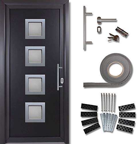 kuporta Haustür Komplett-Set – Haustüre aus Kunststoff Modell: Rimini, 108 x 208 cm, DIN links, außen anthrazit & innen weiß mit Stoßgriff-Set, Montageset, Fugendichtband | Eingangstüren