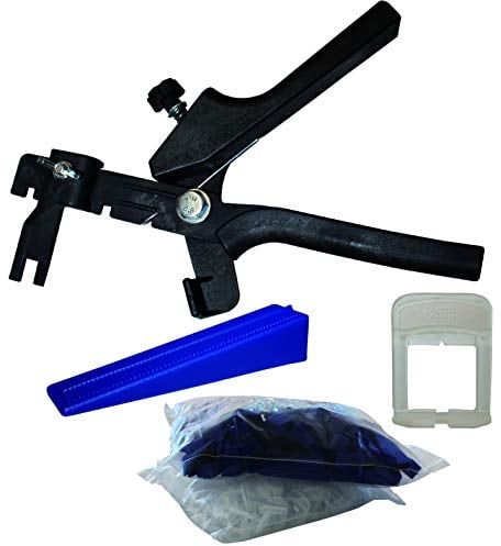 Karl Dahm Fliesen Nivelliersystem/Fliesenkeile Nivelliersystem für 2 mm Fugen: Nivellier-Zange + 50 Keile + 100 Zug-Laschen für Fliesenstärke 0-12 mm I Professionelle Fliesen Verlegehilfe – 12055