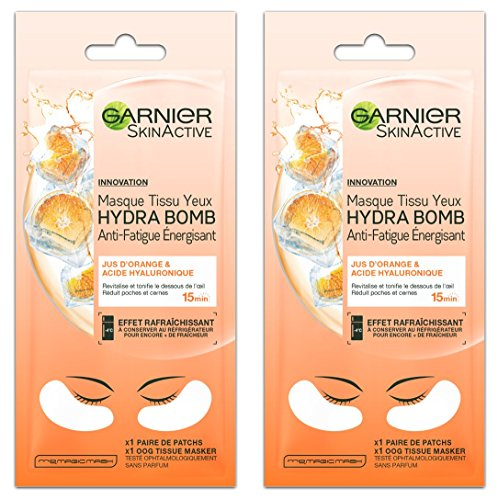 Garnier SkinActive Hydra Bomb Stoff-Augenmaske, gegen Gegen und Energizität – 2 Stück