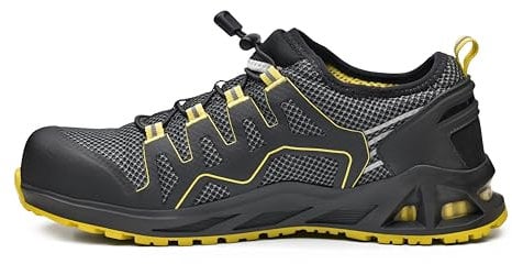 Base Protection B1006 Zapatos de Seguridad Transpirables Resistentes al Desgarro y Anti-Estáticos para Hombre K-Balance Negro/Amarillo, 43