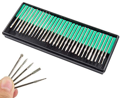 Gasea 30pcs 3mm Tige Fraises Ratatif Diamantées Pour Verre, Marbre, Rock et Bijoux Rotatif de Gravure Outil