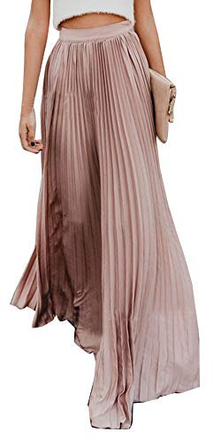 Damen Lange Bohemian Maxirock Hoher Taille Plissee A-Linie Röcken Pink 3XL