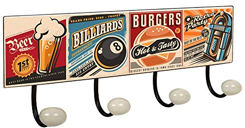 Lashuma 4x Haken Garderobenleiste, Nostalgie Motive Lunchbar, Metallschild Wandgarderobe 40x15,5 cm, Robuste Retrohaken