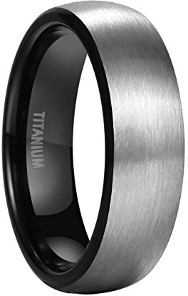 Mabohity Ring Herren/Damen Matt Gebürsteter Titan-Ring Titanium 7mm Breit Gewölbt Ehering Verlobungsring Freundschaftsring Hochzeit Band, Schwarz Silber, Größe 52