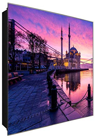 DekoGlas Schlüsselkasten 'Lila Istanbul' 30x30 Glas, inkl. Haken Schlüsselbrett Schlüssel-Box Design Aufbewahrung