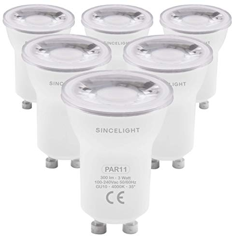 SINCELIGHT MINI/Klein LED MR11 PAR11 Glühbirnen mit GU10-Sockel, 35° Reflektorlampe, Neutralweiß 4000 Kelvin, 300 Lumens Ersetzt 25 Watt Halogenlampen (Nicht Dimmbar) (6er-Pack)