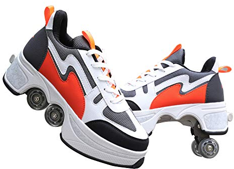 JTKDL Schuhe Mit Rollen,Rollschuhe Damen,Inline Skates Mädchen Verstellbar,Verstellbare Quad-Rollschuh-Stiefel, 2-in-1 Verformungsschuhe,Outdoor-Sportschuhe Geschenke Für Kinder Und Party,36