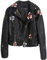 LLYAND Damen Blumen Lederjacke,Bestickte Niete PU Lederjacke,Schmal geschnittene Biker Short Jacket Outwear mit Reißverschluss für Frühling Herbst und Winter (Black, M)