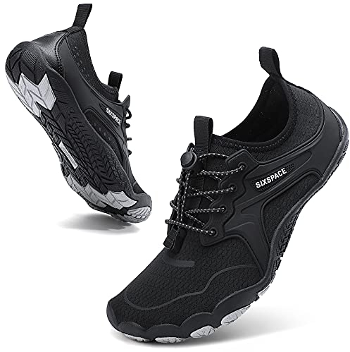 Sixspace Herren Damen Barfussschuhe Badeschuhe Atmungsaktiv Wasserschuhe Laufschuhe Traillaufschuhe Schnell Trocknend Strandschuhe Fitnessschuhe für Wassersport Outdoor Trekking,Schwarz 38 EU