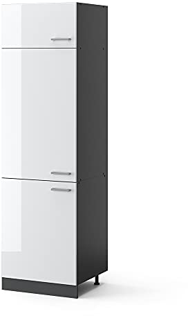 Vicco Kühlumbauschrank R-Line, Hochschrank für die Küche, Weiß Hochglanz/Anthrazit, 60 cm