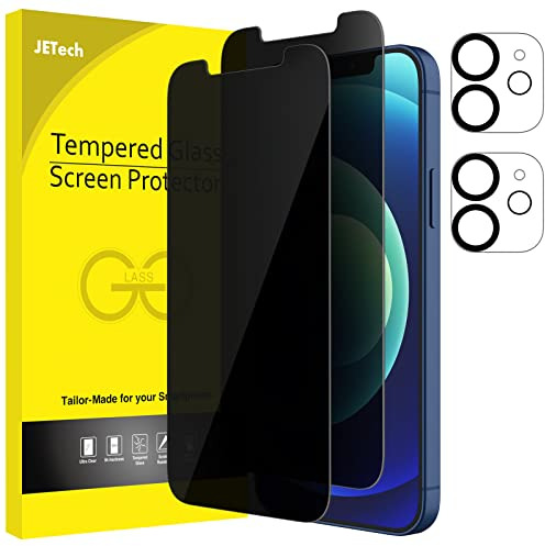 JETech Protector de Pantalla Privacidad para iPhone 12 6,1 Pulgadas y Protector de Lente Cámara, Anti Espía Cristal Vidrio Templado, 2 Paquetes Cada Uno