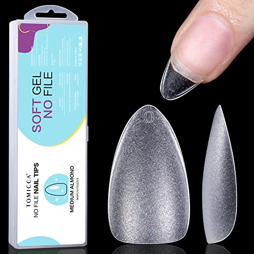 TOMICCA Amande Court Capsule Americaine Ongle-Pose Americaine Ongle,Capsules Ongles-Faux Ongles en Gel Couverture Complète-360 Pièces 15 Tailles