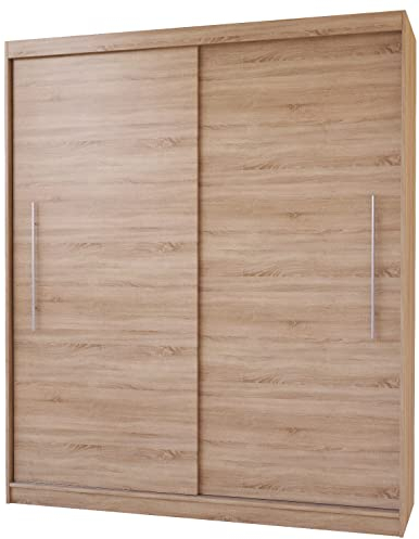 Fabryka Mebli Idźczak Kleiderschrank, Wohnzimmerschrank - Sonoma Schwebetürenschrank, Schlafzimmerschrank - 58 x 203 x 218 cm - Schrank für Schlafzimmer, Wohnzimmer, Garderobe, modern