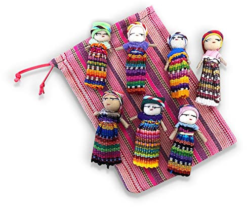 Thorness Set of 7 Guatemalan handmade Worry Doll with a colourful crafted storage bag | Worry Dolls for Girls | Worry Dolls For Boys | Anxiety Dolls | Worry Doll | Guatamalan Doll