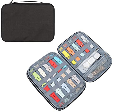 Eono Bolsa de Organizador de Correa de Reloj, Expandible Correa de Reloj de Organizador Nylon Caja de Caber 15 Bandas para Correa de Smartwatch para Cable, Alfiler, Negro